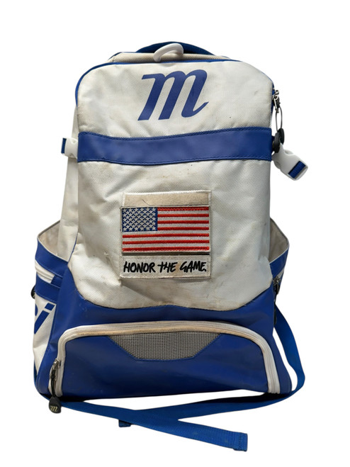 Vist Large View of Product Image Which is Used Marucci Honor The Game BB/SB Player Backpack - Royal Blue And White