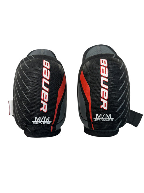 Vist Large View of Product Image Which is Used Bauer S18 LIL SPORT Youth Elbow Pads White/Black/Red MD