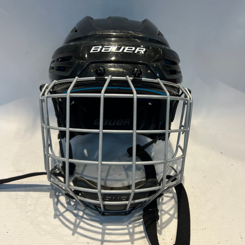Vist Large View of Product Image Which is Used Bauer RE AKT 55 YTH MEDIUM Helmet Cage Combo Black MD