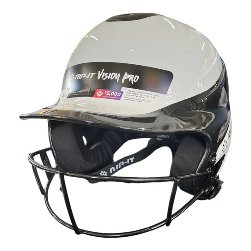Vist Large View of Product Image Which is Used RIP-IT HELMET W/ MASK Batting Helmet w/Mask Black And White M/L