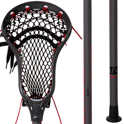 Vist Large View of Product Image Which is Warrior Burn lacrosse stick angled view highlighting lightweight construction and balanced design