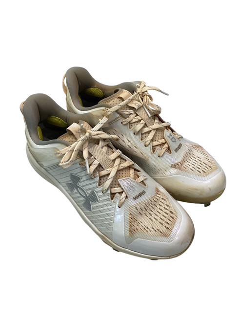 Vist Large View of Product Image Which is Used Under Armour CHARGED METAL CLEATS BB/SB Cleats White Senior 10.5