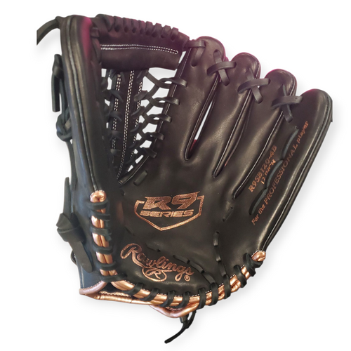 Vist Large View of Product Image Which is Used Rawlings R9 SERIES BB/SB Glove RH Throw Black 12"