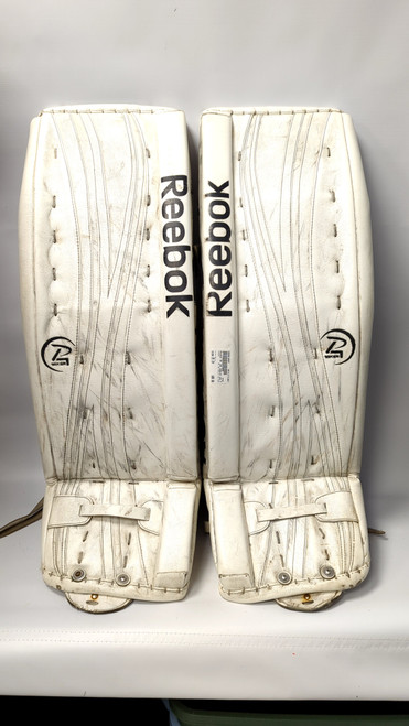 Vist Large View of Product Image Which is Used Reebok SR 18K GOALIE LEG PADS Goalie Leg Pads Senior White 35"