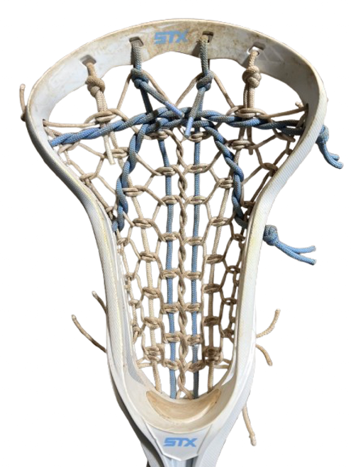 Vist Large View of Product Image Which is Used STX STX CRUX 100 LAX STICK W/ HEAD Jr Atk/Mid Complete Stick Clear And Royal Blue
