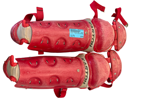 Vist Large View of Product Image Which is Used Easton EASTON SHIN GUARDS Catchers Leg Guards Red Youth