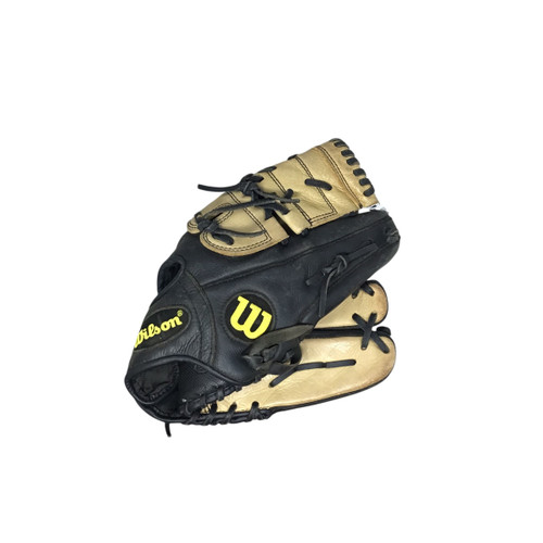 Vist Large View of Product Image Which is Used Wilson A060012 BB/SB Glove RH Throw Black And Tan 12"