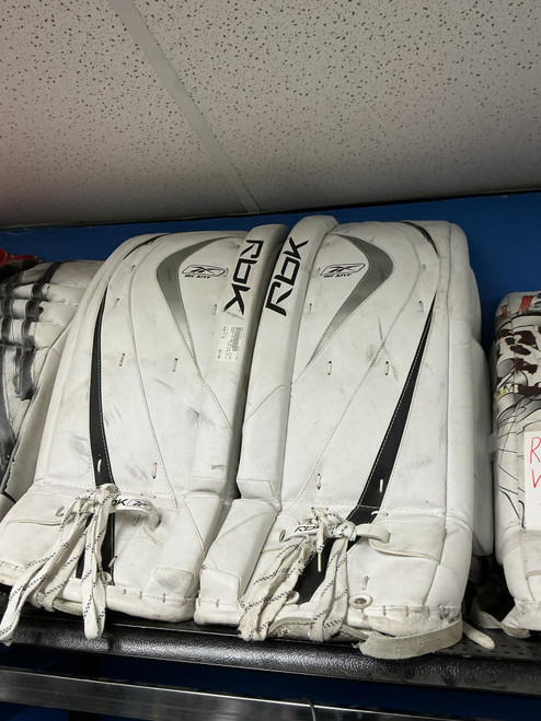 Vist Large View of Product Image Which is Used Reebok GP RBK 8K INT Goalie Leg Pads Inter White 31"