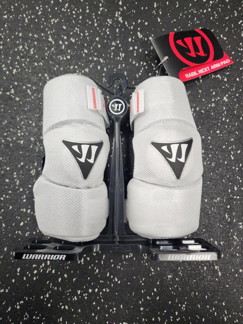 Vist Large View of Product Image Which is Warrior RABIL NEXT Lacrosse Arm Pads/Guards White XS