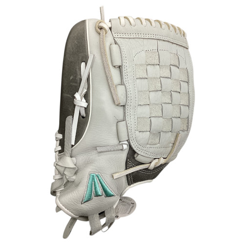 Vist Large View of Product Image Which is Used Easton FUNDAMENTAL FP LH Throw Fastpitch Gloves White And Grey 12 1/2"