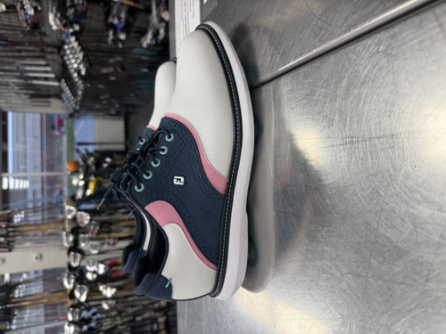 Vist Large View of Product Image Which is New Foot Joy TRADITIONS WHITE/BLUE/PINK Mens Golf Shoes Navy Blue Senior 9.5