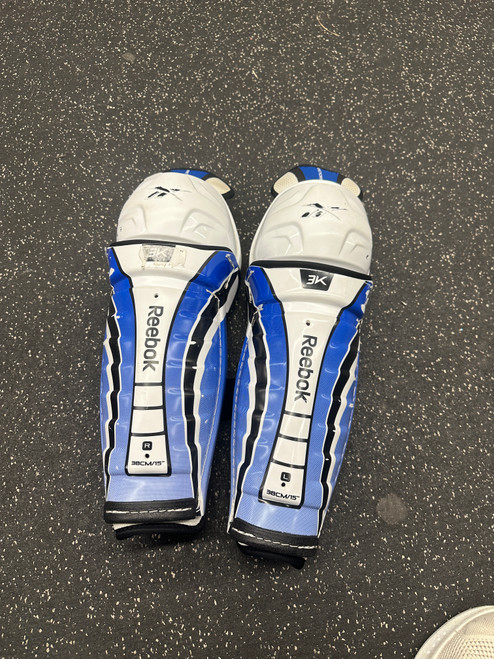 Vist Large View of Product Image Which is Used Reebok 3K Senior Shin Guards White 15"