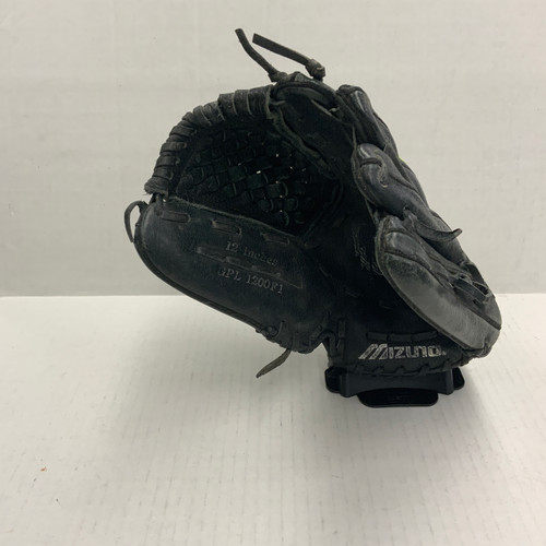 Vist Large View of Product Image Which is Used Mizuno GPL1200F1 RH Throw Fastpitch Gloves Black 12"