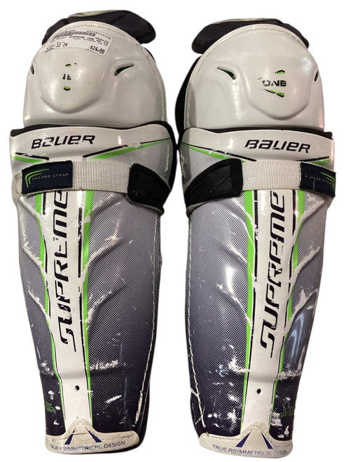 Vist Large View of Product Image Which is Used Bauer SUPREME ONE 80 Junior Shin Guards White 12"
