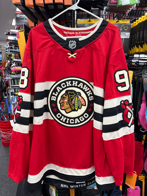 Vist Large View of Product Image Which is New Fanatics Premium Blackhawks Connor Bedard WC25 Jersey Size 54
