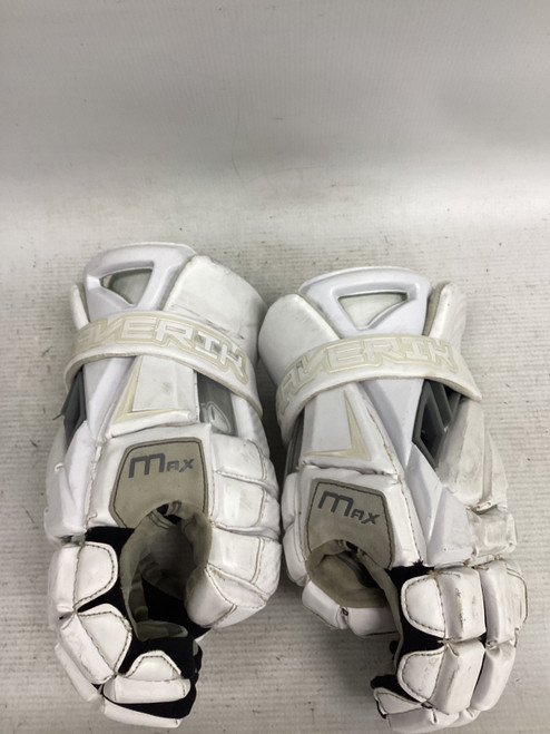 Vist Large View of Product Image Which is Used Maverik MAX Lacrosse Gloves Mens White 13"
