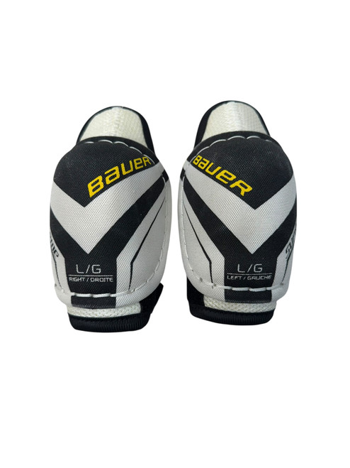 Vist Large View of Product Image Which is Used Bauer Supreme Youth LG Elbow Pads - White/Black/Yellow