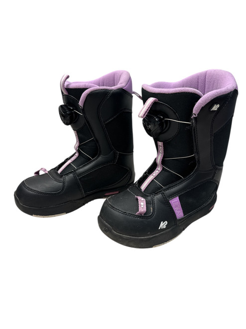 Vist Large View of Product Image Which is Used K2 Lil Kat Girls Sz J01 Boa Snowboard Boots - Black And Purple 