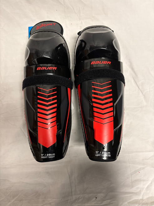 Vist Large View of Product Image Which is Used Bauer LIL SPORT Junior Shin Guards Black 11"