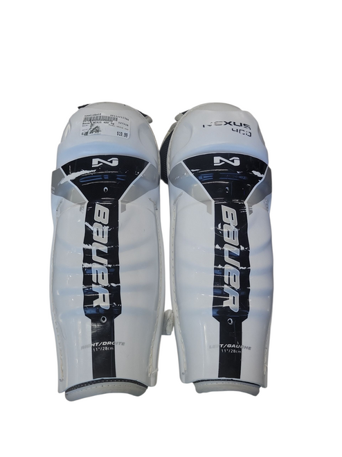 Vist Large View of Product Image Which is Used Bauer NEXUS 400 Junior Shin Guards White 11"