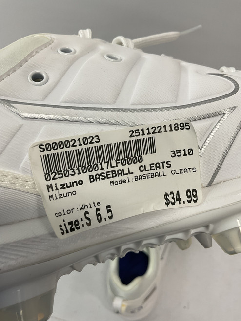Vist Large View of Product Image Which is Used Mizuno BASEBALL CLEATS BB/SB Cleats White Senior 6.5