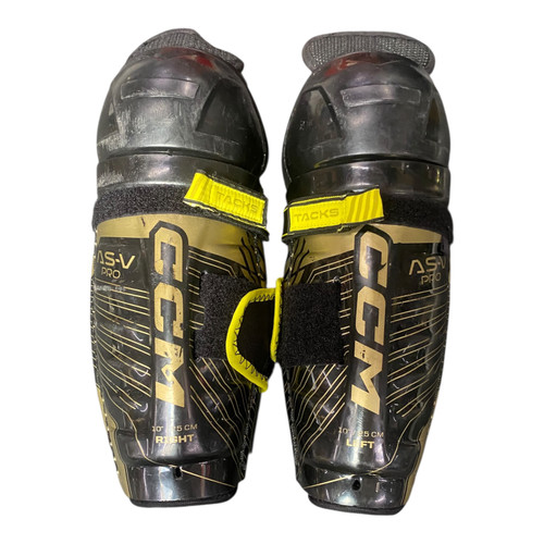 Vist Large View of Product Image Which is Used CCM AS-V PRO Youth Shin Guards Black 10"
