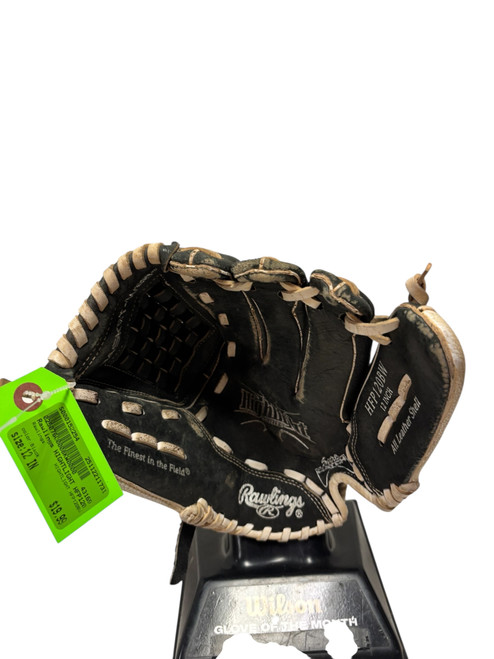 Vist Large View of Product Image Which is Used Rawlings HIGHTLIGHT HFP120BW Leather Shell RH Throw Fastpitch Softball Gloves Black 12"