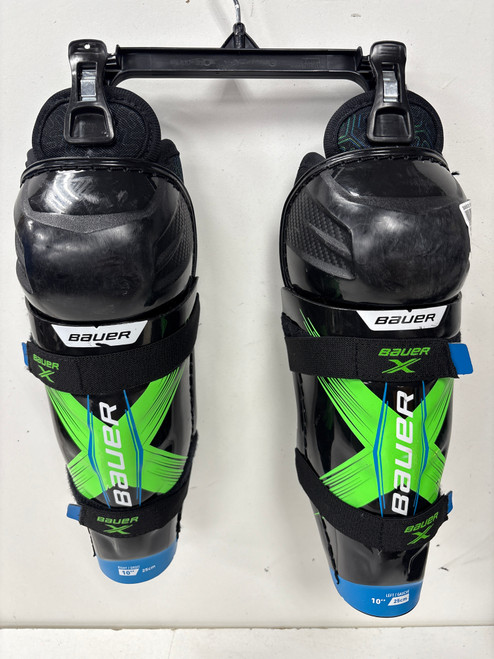 Vist Large View of Product Image Which is Used Bauer X Youth Shin Guards Green 10"