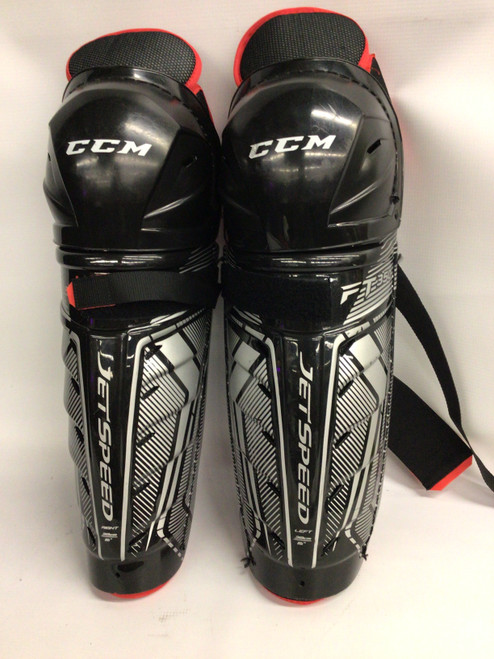 Vist Large View of Product Image Which is Used CCM JETSPEED FT350 Senior Shin Guards Black 15"