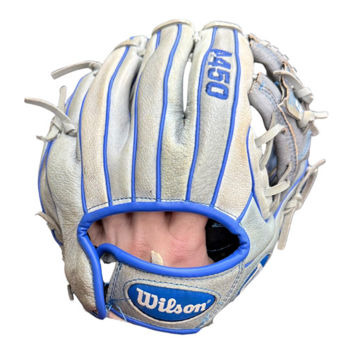 Vist Large View of Product Image Which is Used Wilson A450 A04RB221075 BB/SB Glove RH Throw Grey 10 3/4"
