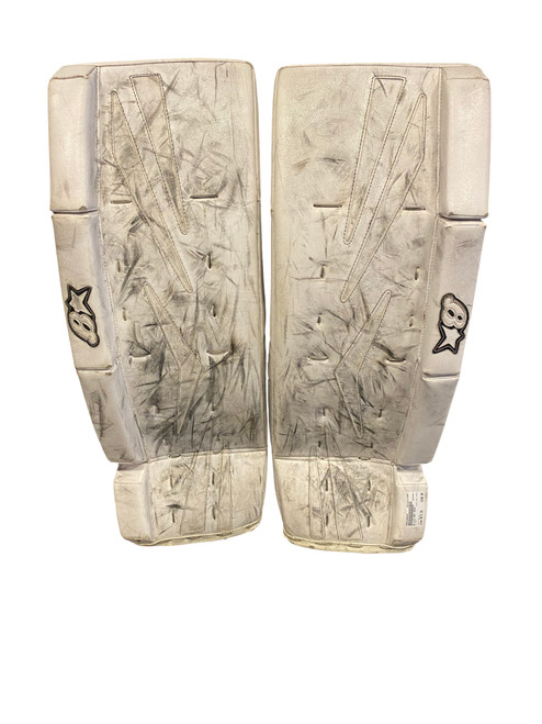 Vist Large View of Product Image Which is Used Brians NET ZERO Goalie Leg Pads Junior White 29 1/2"