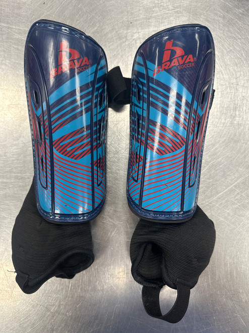 Vist Large View of Product Image Which is Used Brava Soccer Shin Guards Junior Navy Blue MD