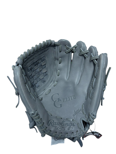 Vist Large View of Product Image Which is New Rawlings GOLD GLOVE ELITE GGEFP115BGPT RH Throw Fastpitch Softball Glove Grey 11 1/2"