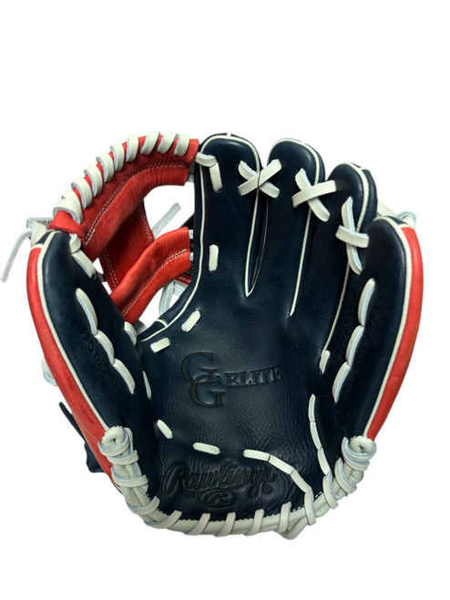 Vist Large View of Product Image Which is New Rawlings GOLD GLOVE ELITE GGE115NSW Leather Baseball Glove RH Throw Red And Navy Blue 11 1/2"