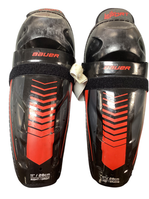Vist Large View of Product Image Which is Used Bauer LIL SPORT 11IN Intermediate Shin Guards Black 11"