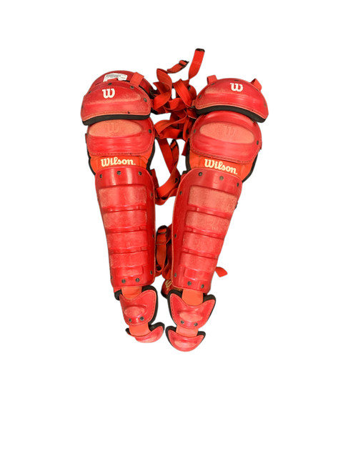 Vist Large View of Product Image Which is Used Wilson SHIN GUARDS Catchers Leg Guards Red Adult