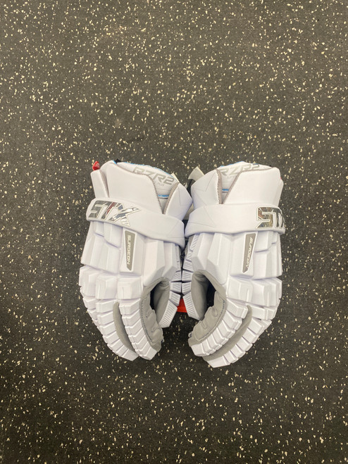 Vist Large View of Product Image Which is Used STX RZR2 SUPERFLEX PLUS Lacrosse Gloves Mens White LG