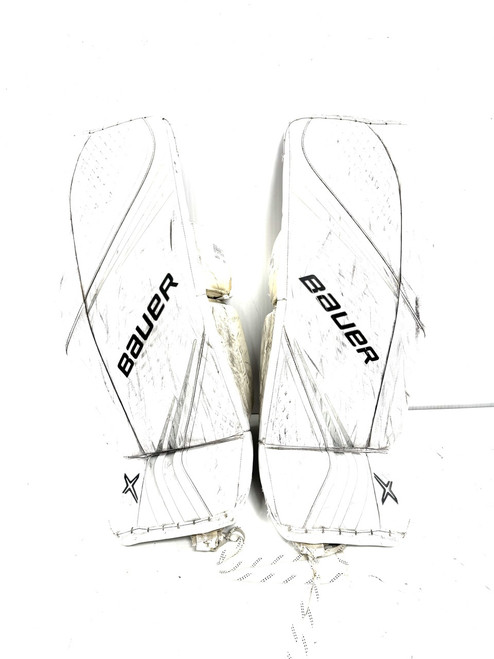 Vist Large View of Product Image Which is Used Bauer 2X LARGE BAUER SIZING Goalie Leg Pads Senior White 35"