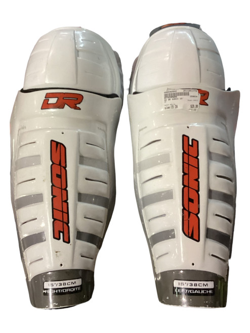 Vist Large View of Product Image Which is Used DR SONIC Senior Shin Guards White 15"