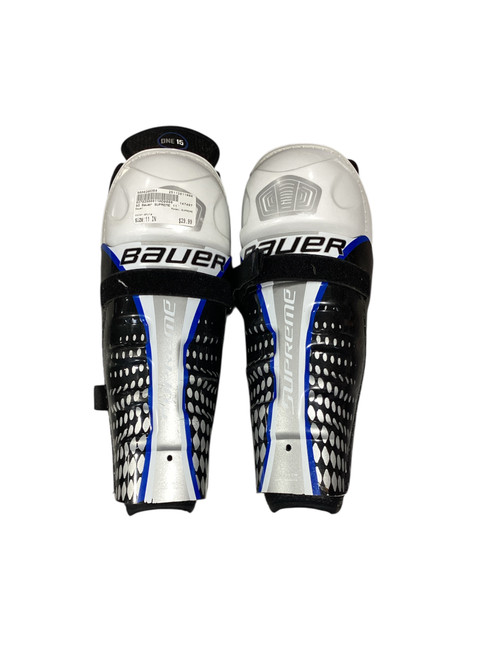 Vist Large View of Product Image Which is Used Bauer SUPREME Junior Shin Guards White 11"
