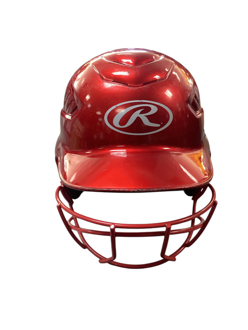 Vist Large View of Product Image Which is Used Rawlings RED HELMET W CAGE Batting Helmet w/Mask Red S/M