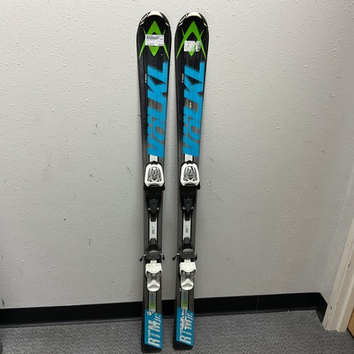 Vist Large View of Product Image Which is Used Volkl RTM JR Boys DH Ski/Binding Black And Carolina Blue 130 cm