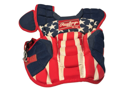 Vist Large View of Product Image Which is Used Rawlings VELO 2.0 CPV2N-Youth 14" NOCSAE Baseball Catchers Chest Protector USA