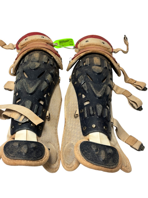 Vist Large View of Product Image Which is Used Rawlings VELO Junior Baseball Catchers Leg Guards Navy Blue