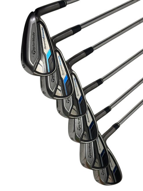 Vist Large View of Product Image Which is Used Taylormade SPEEDBLADE Mens Golf Iron Set RH 5I-PW w/ S-Flex Shafts - Mismatching Lengths