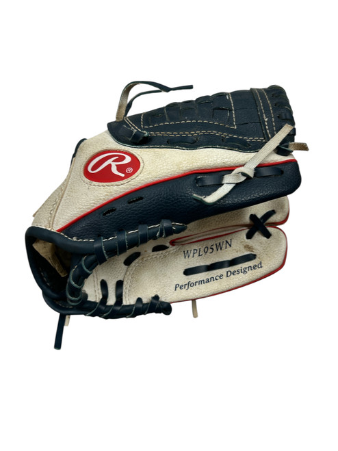 Vist Large View of Product Image Which is Used Rawlings WPL95WN RHT GLOVE BB/SB Glove RH Throw White/Red/Navy 9 1/2"