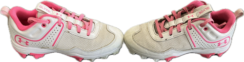 Vist Large View of Product Image Which is Used Under Armour GLYDE BB/SB Cleats Pink And White Junior 02
