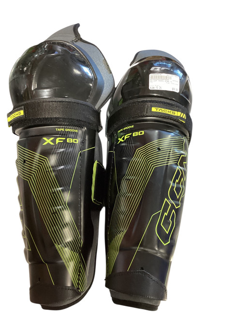 Vist Large View of Product Image Which is Used CCM TACKS XF80 Senior Shin Guards Black 15"