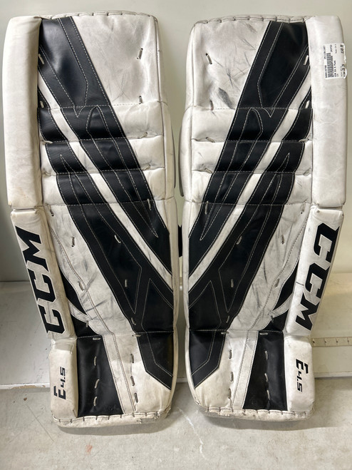 Vist Large View of Product Image Which is Used CCM E4.5 Goalie Leg Pads Junior White 28"