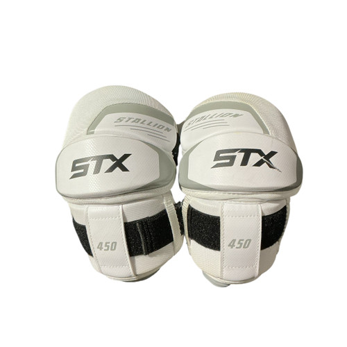 Vist Large View of Product Image Which is Used STX STALLION 450 Lacrosse Arm Pads/Guards White LG